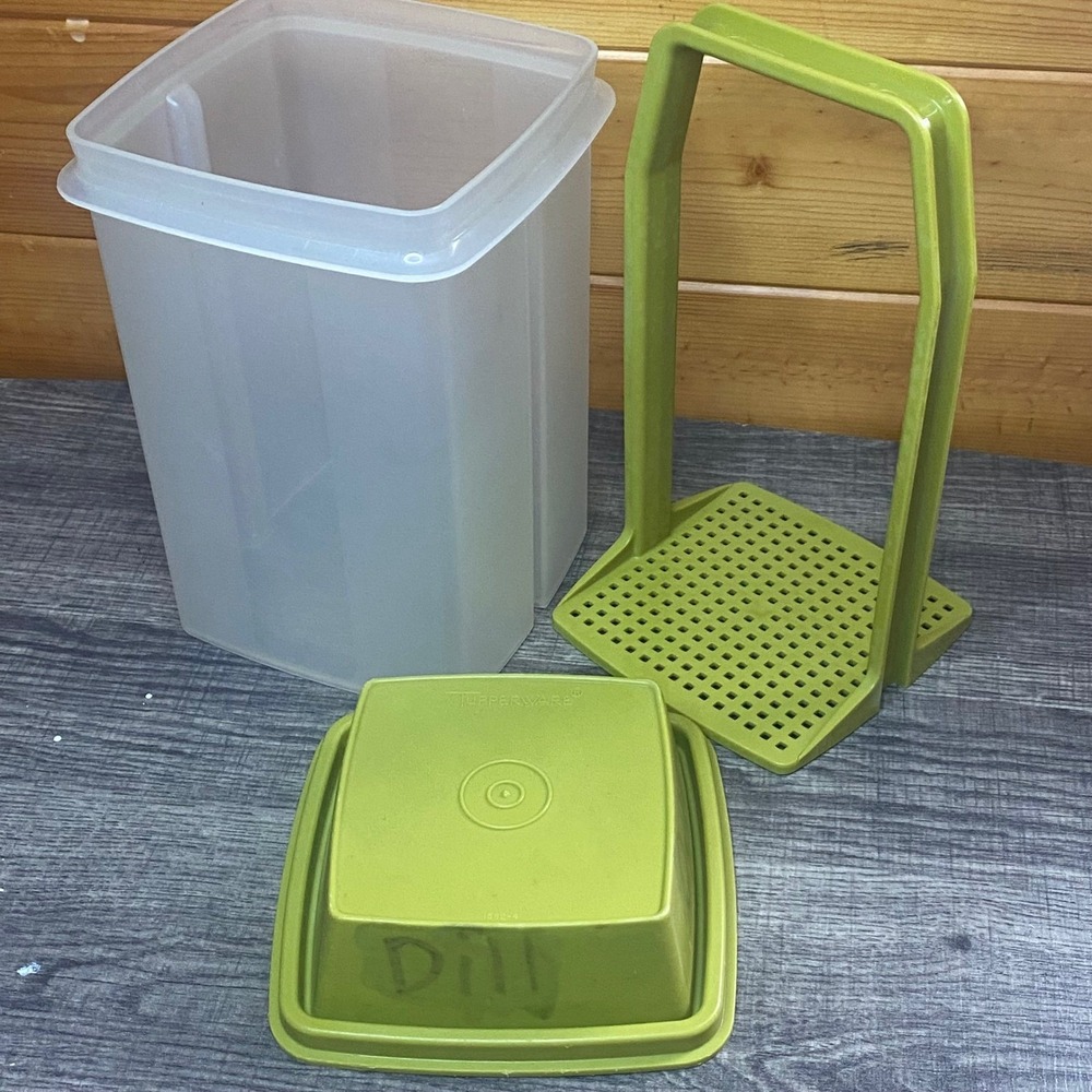 Vintage‎ Tupperware Modular Mate Square Container Green Lid 1562-4 Dill